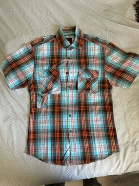 Vintage Dolce & Gabbana Teal, Orange, Brown Plaid Shirt